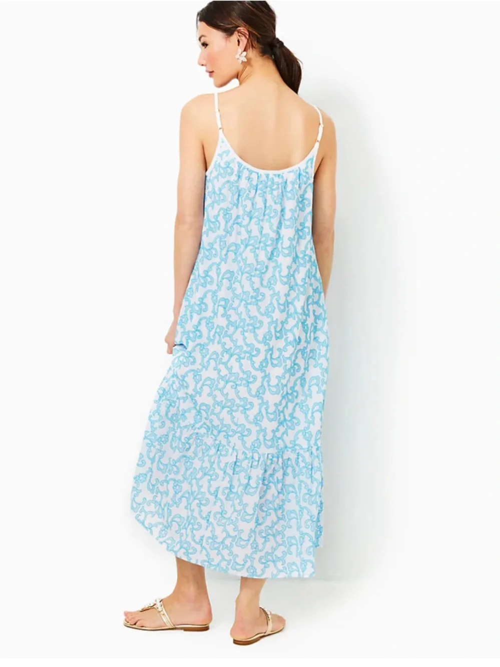LILLY PULITZER AMERIE EMBROIDERED COTTON DRESS LUNAR BLUE FLAMINGLE EMBROIDERED - Picture 6 of 8